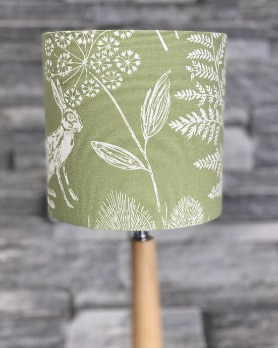 Drum Lampshade or Ceiling Shade - 15cm - Country Green Hare - Butterfly Crafts