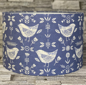 Drum Lampshade - Scandinavian Birds Denim Blue - Butterfly Crafts
