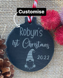 FIRST CHRISTMAS DECORATION - Personalised Tree Bauble - Gnome Decoration - Slate Decoration - Baby Gift - Butterfly Crafts