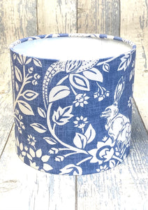 Drum lampshade or Ceiling Shade, Made to Order, Heathland, Rabbit, Pheasant, Country Linen, Indigo, Mulberry, Green - Butterfly Crafts