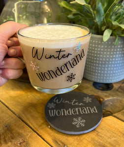 PERSONALISED GLASS MUG AND COASTER, 4 Christmas Designs, Winter Wonderland, Hello Winter, Let it Snow, Sweater Weather, 360ml - Butterfly Crafts