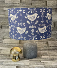Load image into Gallery viewer, Drum Lampshade - Scandinavian Birds Denim Blue - Butterfly Crafts