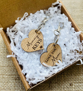 WOODEN MUM KEYRING - Mother's Day - Heart Shaped Oak - Personalised - Mummy's Keys - Love You Mum - Butterfly Crafts