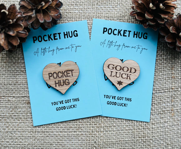 GOOD LUCK TOKEN - Pocket Hug - Heart shaped Wood - Good Luck Gift - Oak 4cm - Letterbox Gift - Butterfly Crafts