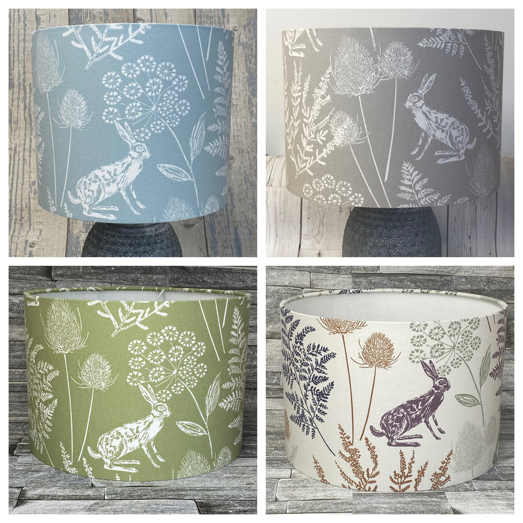 HARE DRUM LAMPSHADE - For Ceiling or Table Lamp - Various Sizes - Green - Grey - Blue - Multi Colours - Made to Order - Butterfly Crafts