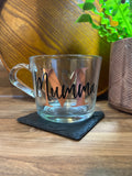 PERSONALISED GLASS MUG, Mother's Day Gift, Glass Mug for Tea, Coffee, Hot Chocolate, Name and Initial, 360ml, for Mum - Butterfly Crafts