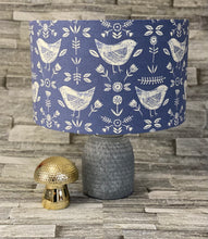 Load image into Gallery viewer, Drum Lampshade - Scandinavian Birds Denim Blue - Butterfly Crafts