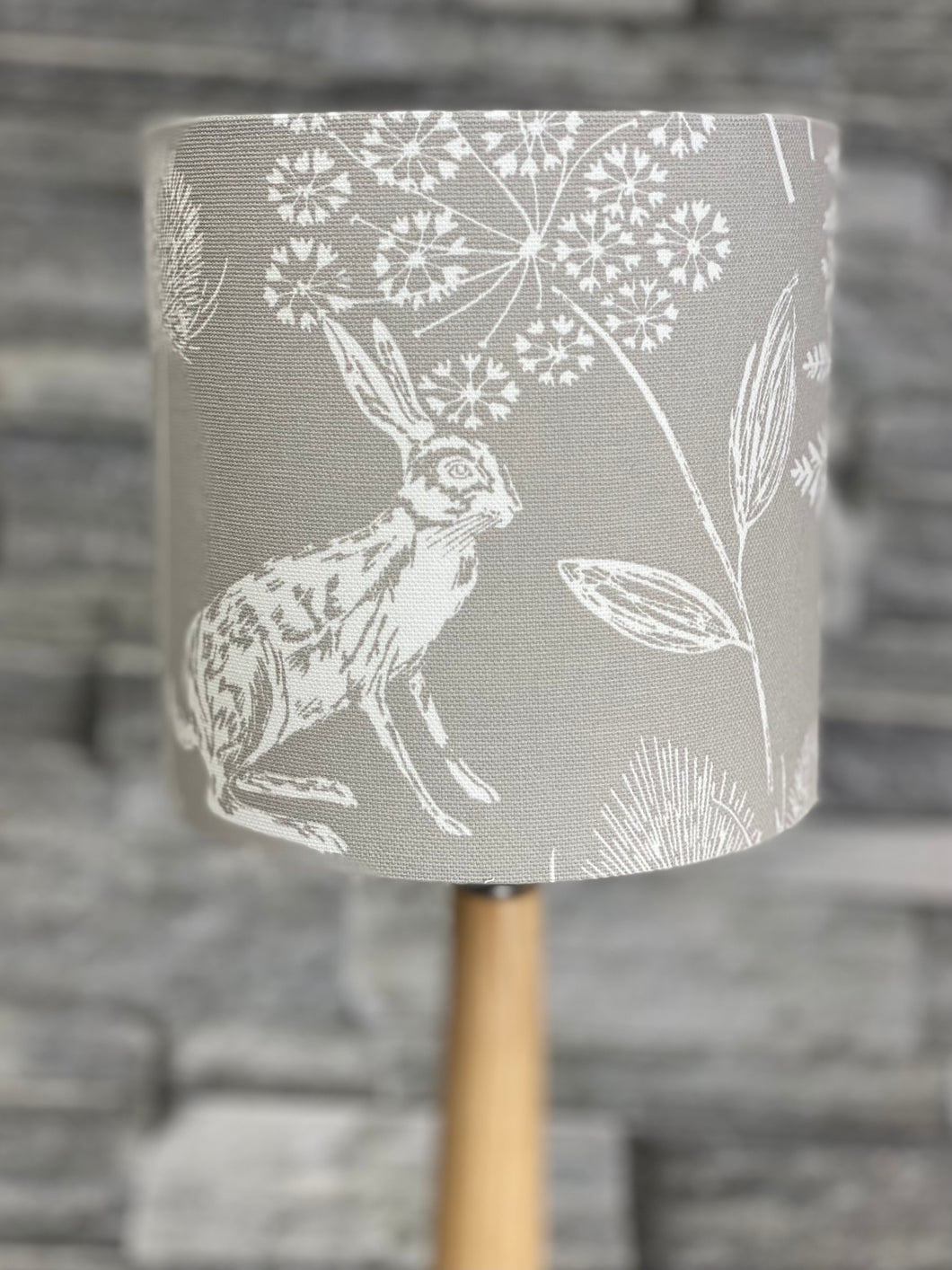 Drum Lampshade or Ceiling Shade - 15cm - Country Grey Hare - Butterfly Crafts
