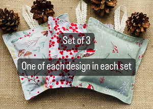LAVENDER BAGS, Set of 3, Handmade, English Lavender, Robin Woodland and Christmas Berries Design Fabric - Butterfly Crafts