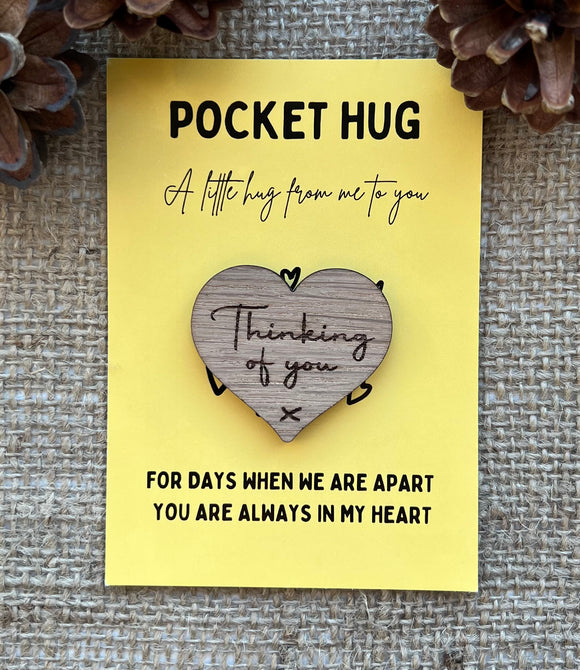 THINKING OF YOU Pocket Hug - Heart shaped - Oak 4cm - Letterbox Gift - Sympathy Gift - Butterfly Crafts