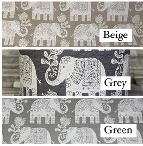 Drum Lampshade or Ceiling Shade - Indian Elephant - Beige, Green or Grey - Butterfly Crafts