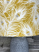 Load image into Gallery viewer, Drum lampshade, Feathers, Grey, Ochre or Blue - Butterfly Crafts