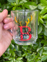 Load image into Gallery viewer, PERSONALISED GLASS MUG - Christmas Reindeer Design - Hot Chocolate Mug - Christmas Eve Box - Stocking Filler - Initial and Name - Butterfly Crafts