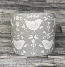Load image into Gallery viewer, Drum lampshade - Scandinavian Birds Grey - Butterfly Crafts