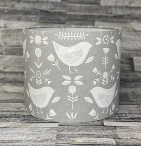 Drum lampshade - Scandinavian Birds Grey - Butterfly Crafts