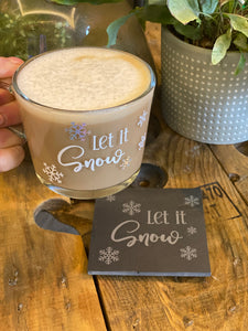 PERSONALISED GLASS MUG AND COASTER, 4 Christmas Designs, Winter Wonderland, Hello Winter, Let it Snow, Sweater Weather, 360ml - Butterfly Crafts