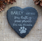 PET LOSS Keepsake - Rainbow Bridge - Laser Engraved Slate - Heart, Round or Square Coaster - Paw Print on Our Hearts - Butterfly Crafts