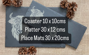 SLATE PLATTER, Table Mats and Coasters, Highland Cow - Butterfly Crafts