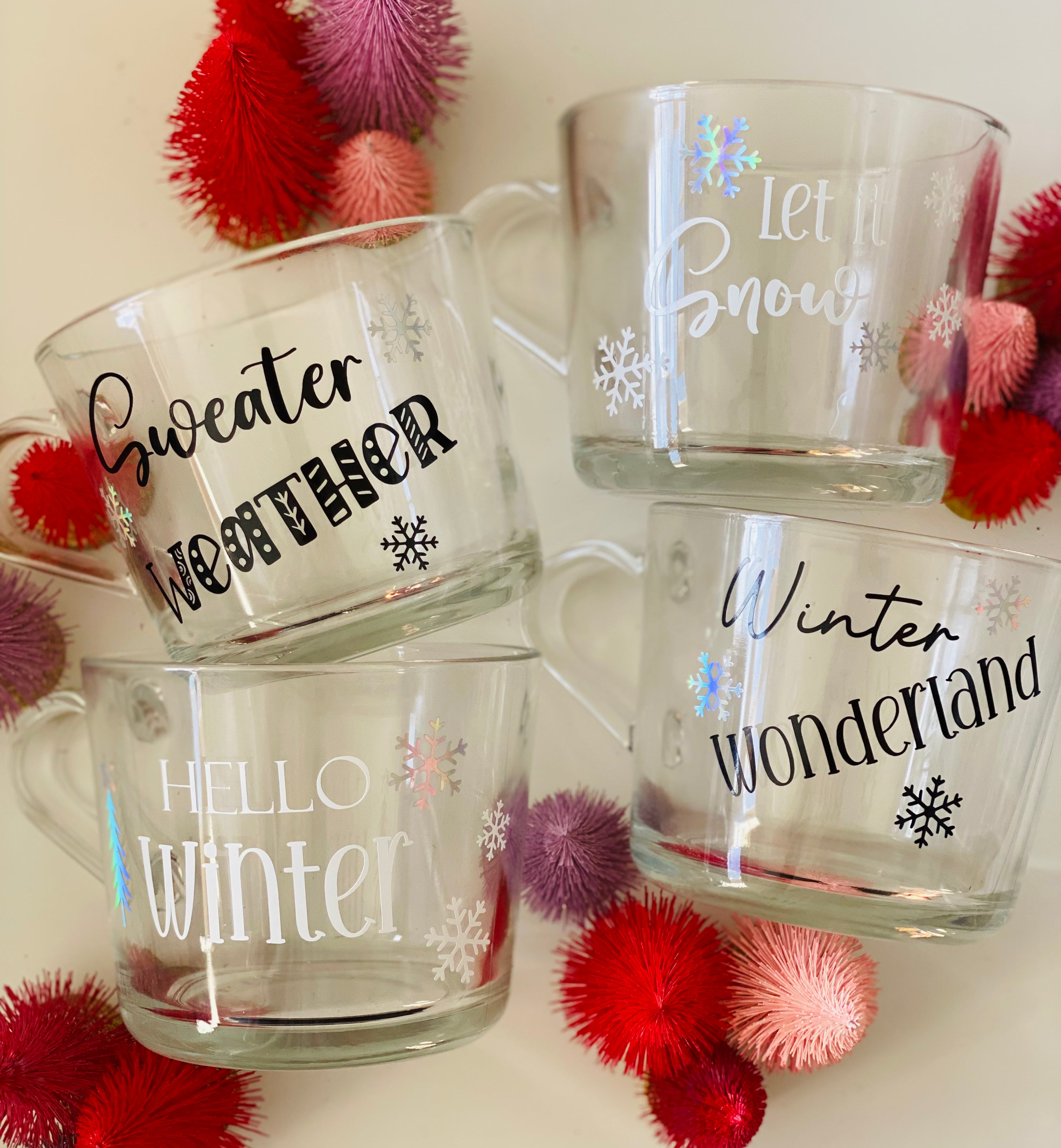Clear glass best sale christmas mugs