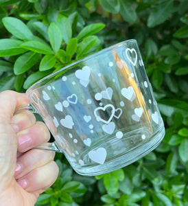 PERSONALISED HEART MUG - Glass Tea Mug - Coffee Name Mug - Hot Chocolate - 360ml - Dotty Mug - Butterfly Crafts