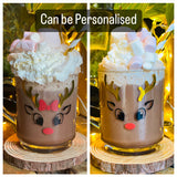 PERSONALISED GLASS MUG - Christmas Reindeer Design - Butterfly Crafts