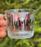 PERSONALISED GLASS MUG, Mother's Day Gift, Glass Mug for Tea, Coffee, Hot Chocolate, Name and Initial, 360ml, for Mum - Butterfly Crafts