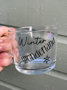 PERSONALISED GLASS MUG, 4 Christmas Designs, Winter Wonderland, Hello Winter, Let it Snow, Sweater Weather, 360ml - Butterfly Crafts