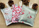 LAVENDER BAGS, Set of 3, Handmade, English Lavender, Robin Woodland and Christmas Berries Design Fabric - Butterfly Crafts