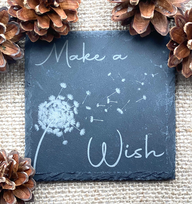 MAKE A WISH - Drinks Coaster - Slate Coaster - Friendship Gift - Dandelion Wishes - Butterfly Crafts
