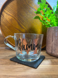 PERSONALISED GLASS MUG, Mother's Day Gift, Glass Mug for Tea, Coffee, Hot Chocolate, Name and Initial, 360ml, for Mum - Butterfly Crafts