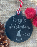 FIRST CHRISTMAS DECORATION - Personalised Tree Bauble - Gnome Decoration - Slate Decoration - Baby Gift - Butterfly Crafts