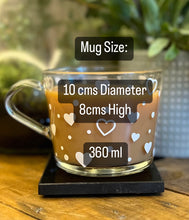 Load image into Gallery viewer, PERSONALISED HEART MUG - Glass Tea Mug - Coffee Name Mug - Hot Chocolate - 360ml - Dotty Mug - Butterfly Crafts