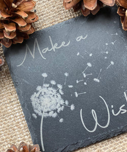 MAKE A WISH - Drinks Coaster - Slate Coaster - Friendship Gift - Dandelion Wishes - Butterfly Crafts
