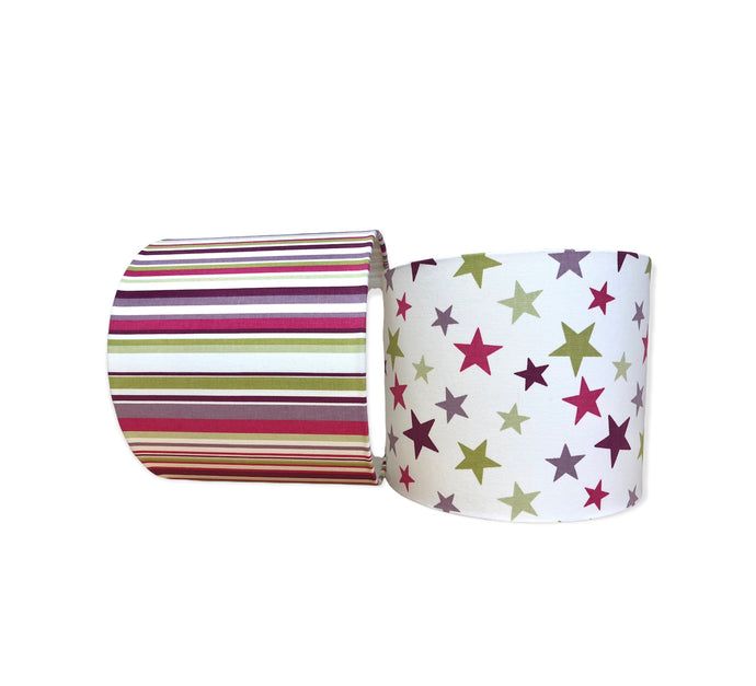 Drum Lampshade or Ceiling Shade - Pink Stripes and Stars - Butterfly Crafts