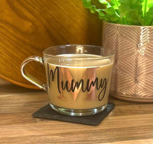 Load image into Gallery viewer, PERSONALISED GLASS MUG, Mother&#39;s Day Gift, Glass Mug for Tea, Coffee, Hot Chocolate, Name and Initial, 360ml, for Mum - Butterfly Crafts