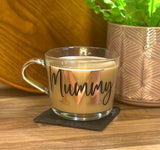 PERSONALISED GLASS MUG, Mother's Day Gift, Glass Mug for Tea, Coffee, Hot Chocolate, Name and Initial, 360ml, for Mum - Butterfly Crafts