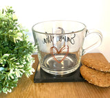 Personalised Glass Mug, Glass Mug for Tea, Coffee, Hot Chocolate, Name and Initial, 360ml - Butterfly Crafts