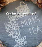 PERSONALISED TEA COASTER - Slate Coaster - Drinks Coaster - Tea Coaster - Mum's Tea - Birthday Gift - Butterfly Crafts