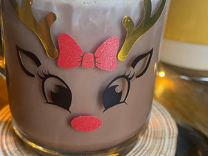 PERSONALISED GLASS MUG - Christmas Reindeer Design - Butterfly Crafts