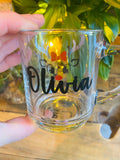 PERSONALISED GLASS MUG - Christmas Reindeer Design - Butterfly Crafts