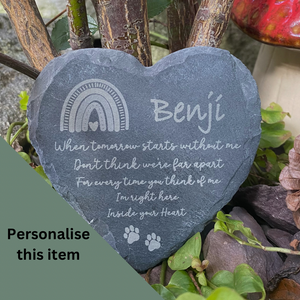 PET LOSS Keepsake - Rainbow Bridge - Laser Engraved Slate - Heart, Round or Square Coaster - Pet Bereavement - Butterfly Crafts