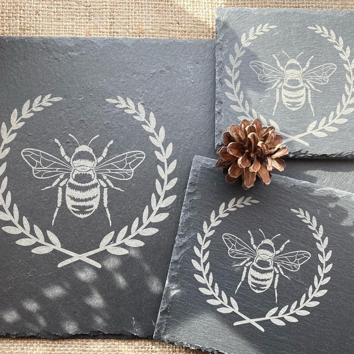 BEE SLATE PLATTER, Table Mats and Coasters, Tableware for Party Food, Cheese and Wine, Charcuterie Board - Butterfly Crafts