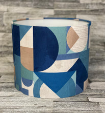 Load image into Gallery viewer, Blue drum lampshade, or Ceiling shade, Made to Order, Fabric, block pattern, Geometric - Butterfly Crafts